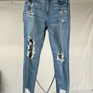 American Eagle Super Stretch Jegging Crop Distressed Blue Denim Jeans Womens 12
